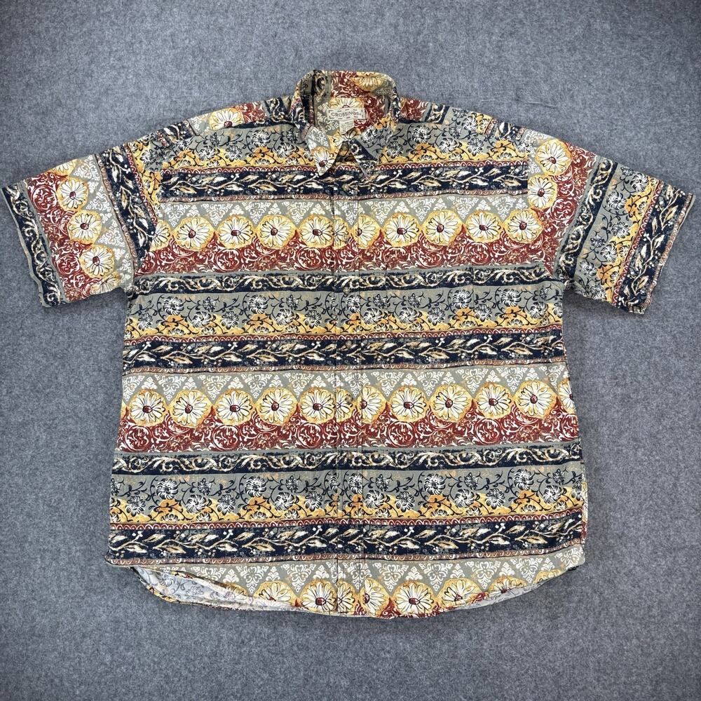 Crossings Vintage Men's Short Sleeve Floral Button Down Shirt XXL Cotton